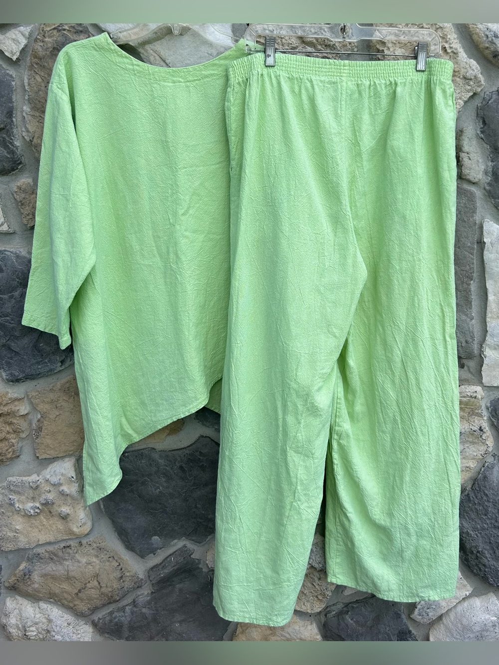 Vintage Beachy Resort Wear Outfit Size XL Green Tropical Lagenlook Oversized Fun - Picture 2 of 7